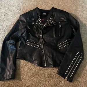 ABS Allen Schwartz Black Studded Leather Jacket
